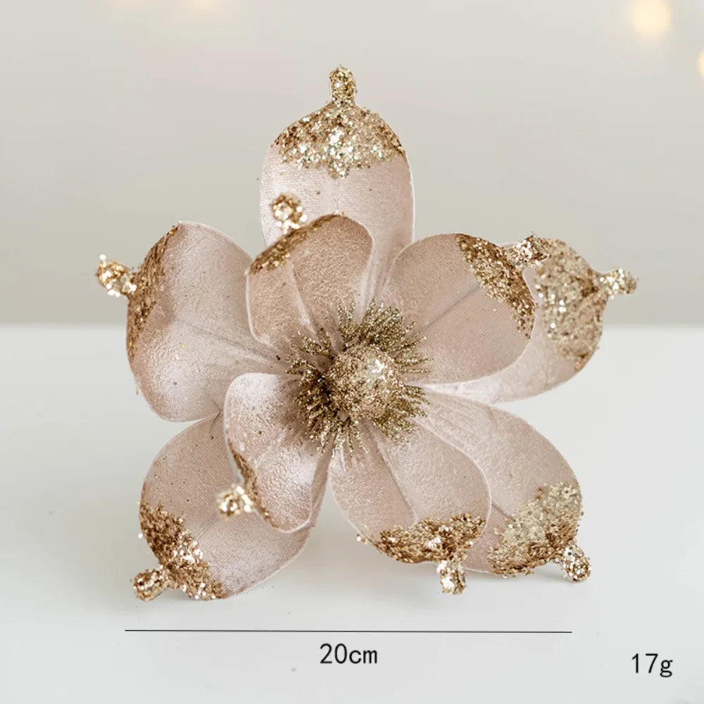 Christmas Artificial Glitter Flowers 20cm Xmas Tree Ornaments Christmas Tree Ornament Richie's Champagne