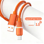 100W Fast Charging Braided USB-A to USB-C Cable 0.3m USB Charging Cable Richie's Orange 1m
