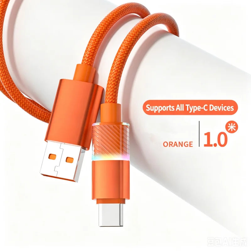 100W Fast Charging Braided USB-A to USB-C Cable 0.3m USB Charging Cable Richie's Orange 1m