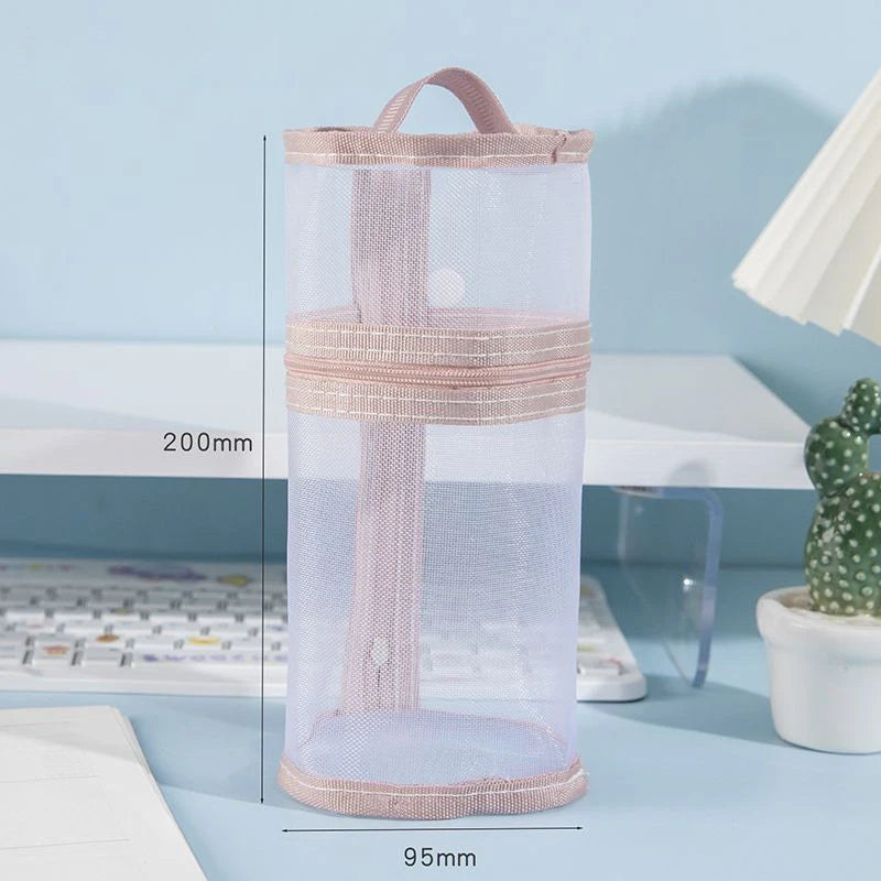 Mesh Makeup Brush Bag – Portable Travel Stand-Up Organizer Makeup Brush Bag Richie's Pink