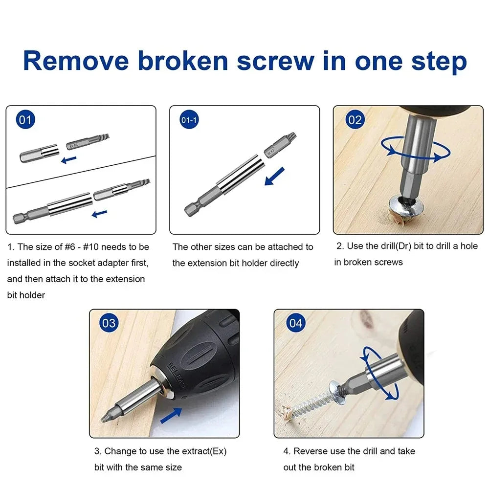 Stripped Screw Extractor Kit | Magnetic Bit Holder & Socket Adapter Screw Extractor Kit Richie's