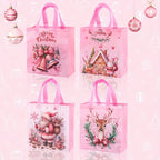 Pink Christmas Tote Bags with Handles | Santa & Elk 4/8 Pcs Christmas Gift Bags Richie's