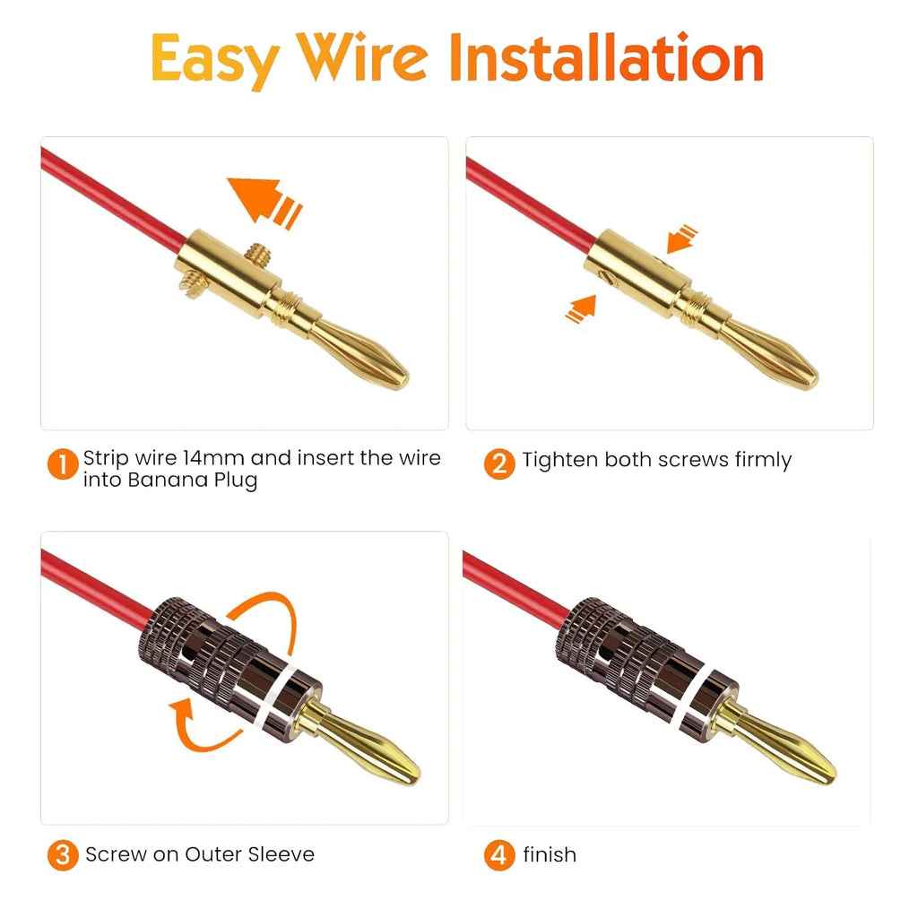 Gold-Plated 4mm Banana Plugs Solder-Free Screw Lock | FUCHU Audio Banana Plug Richie's