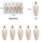 5Pcs Glitter Pine Cone Christmas Ornaments Hanging Pendants Christmas Ornaments Richie's Champagne
