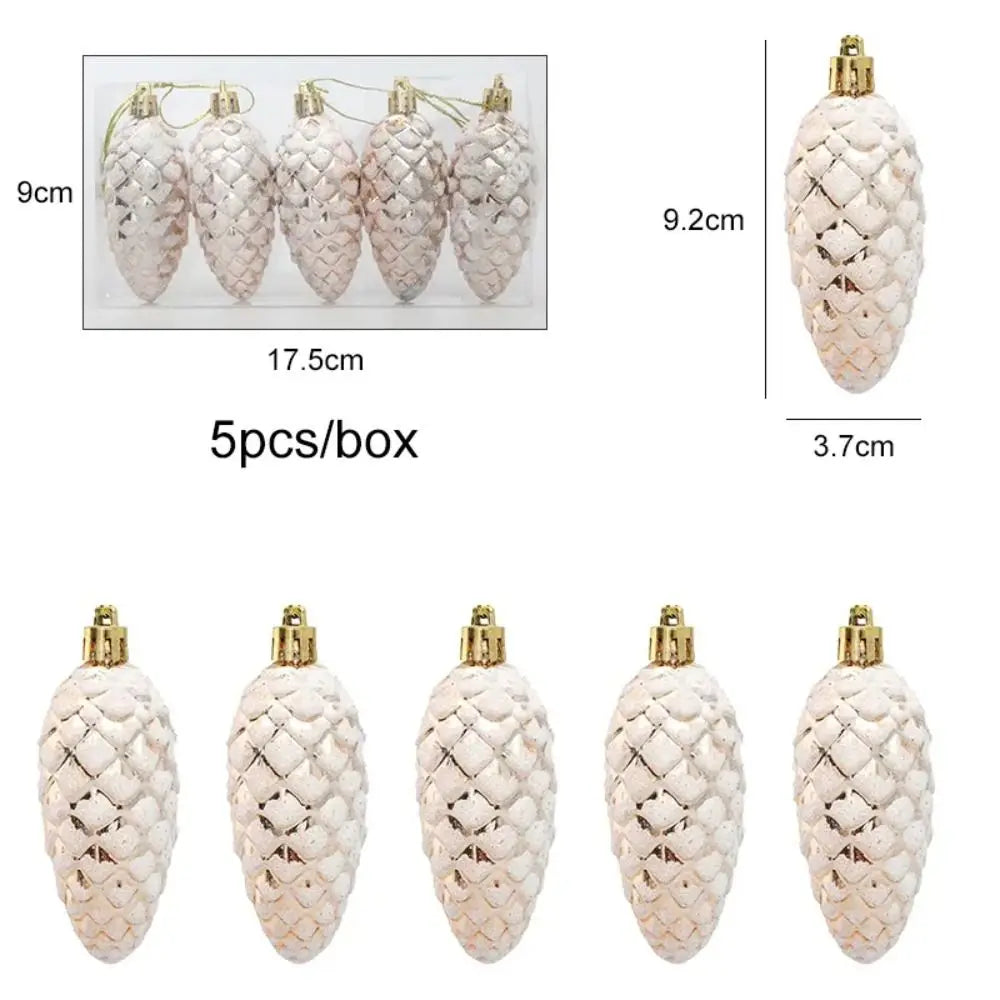 5Pcs Glitter Pine Cone Christmas Ornaments Hanging Pendants Christmas Ornaments Richie's Champagne