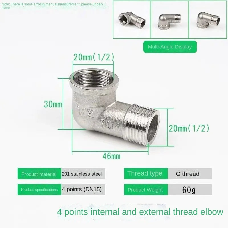 Stainless Steel Pipe Fittings Tee Elbow Reducer DN20 DN15 Pipe Fittings Richie's Elbow 60g 1/2"