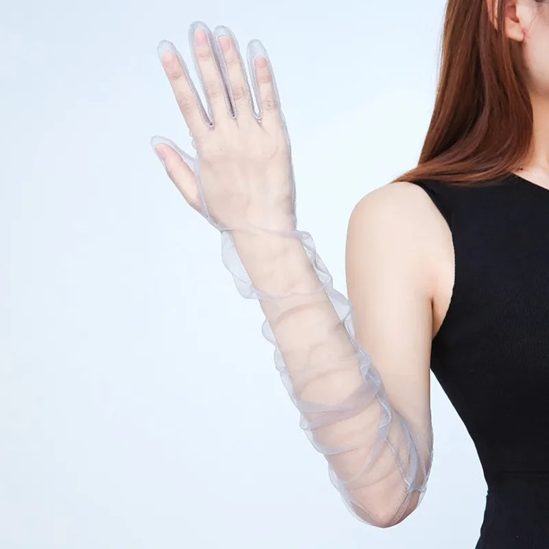 Women's Lace Tulle Long Gloves – Wedding, Prom & Party Bridal Lace Gloves Richie's gray