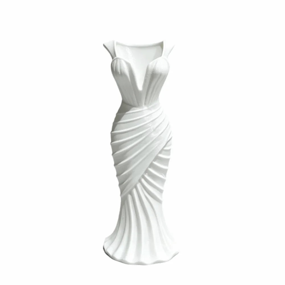 3D Printed Gown-Shaped Flower Vase | Elegant Dress Design Decorative Vase Richie's White