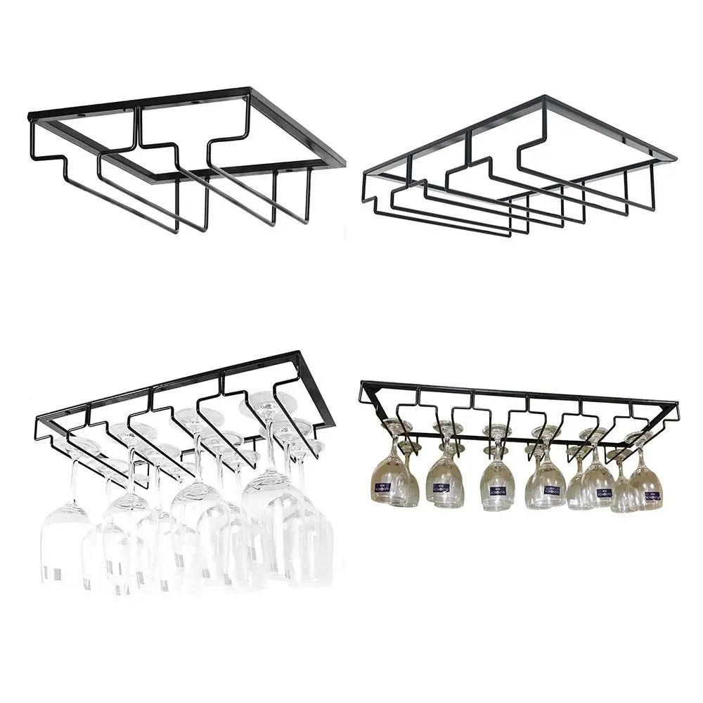 Iron Under Cabinet Wine Glass Holder Rack – Black | 2–6 Slots Wine Glass Rack Richie's