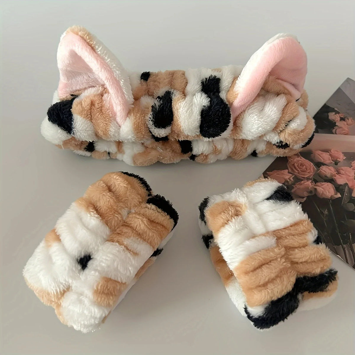 Cute Cat Ear Plush Headband & Wrist Strap Set – Coral Fleece Wash Headband Set Richie's 1set 3