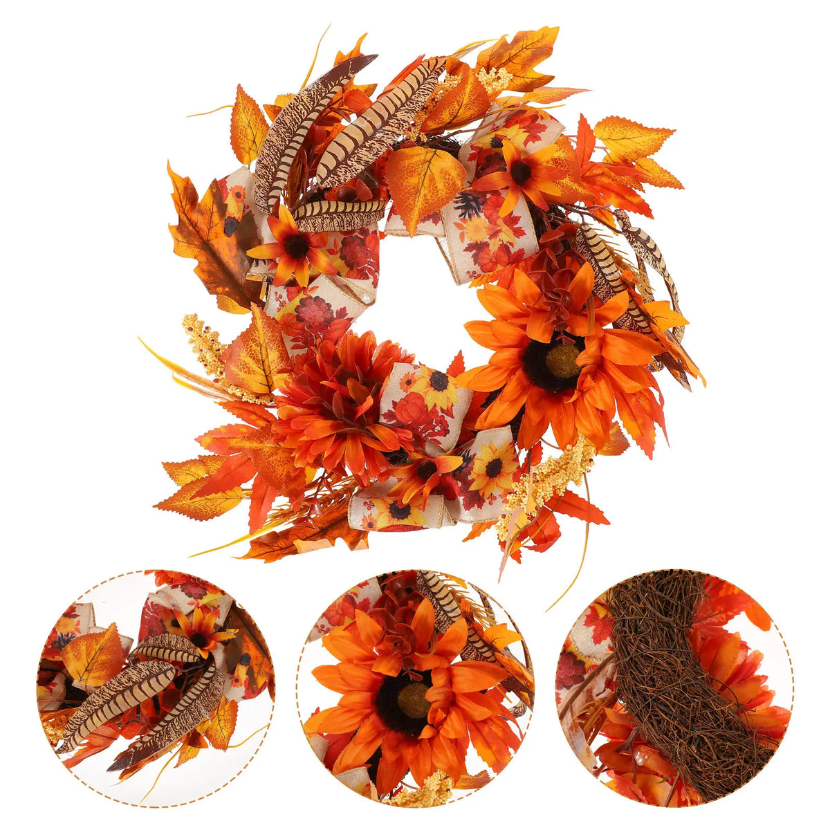 Artificial Fall Wreath Pumpkin Maple Leaves Thanksgiving Door Decor Fall Door Wreath Richie's