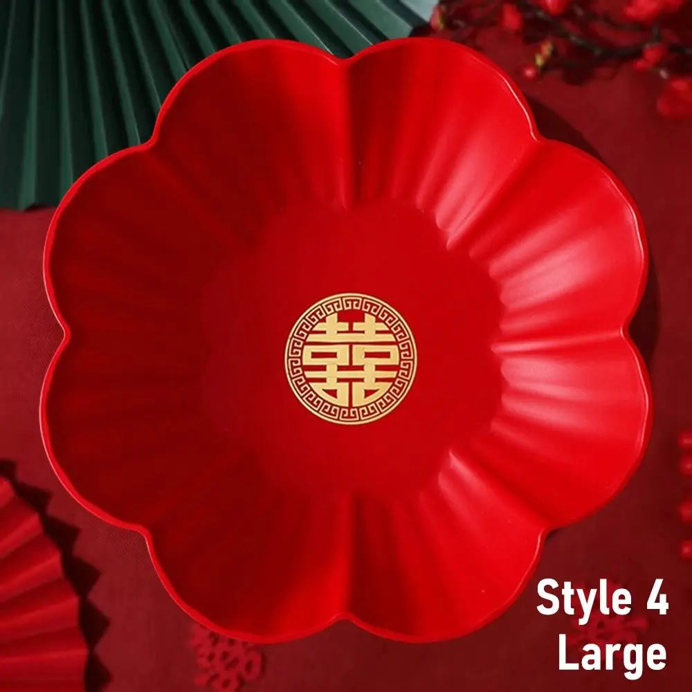 Chinese Red Festive Serving Tray – Wedding & Banquet Plate Decorative Serving Tray Richie's Style 4 Dia 26cm