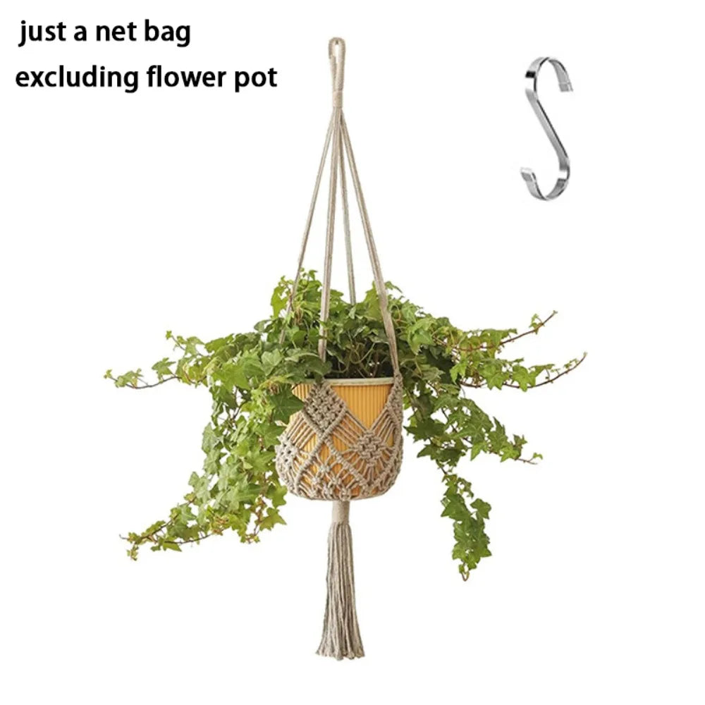 Boho Macrame Plant Hanger Cotton Rope Net Pouch for Succulents Macrame Plant Hanger Richie's Grey