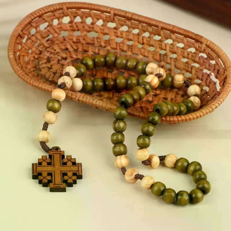 Wooden Cross Rosary Necklace Prayer Beads Religious Gift Rosary Necklace Richie's