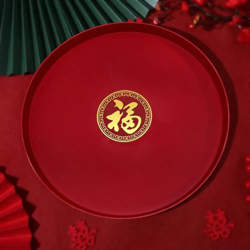 Chinese Red Festive Serving Tray – Wedding & Banquet Plate Decorative Serving Tray Richie's Style 2 Round