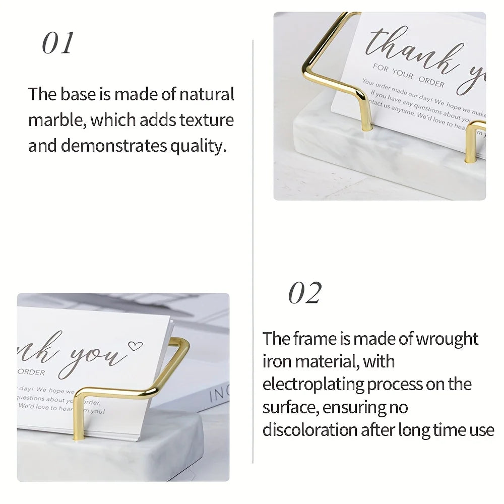 Marble Business Card Holder with Gold Metal Frame | Desktop Business Card Holder Richie's