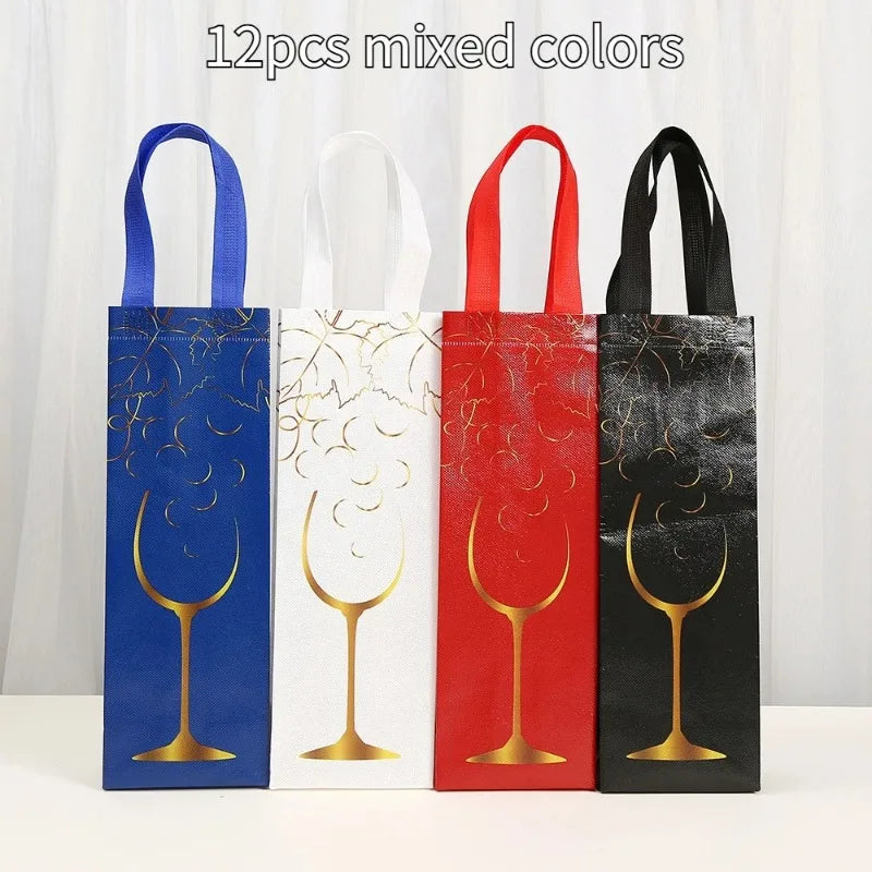 12-Pack Non-Woven Wine Gift Bags – Festive Cup Design Wine Gift Bags Richie's 12pcs 35x12x9cm