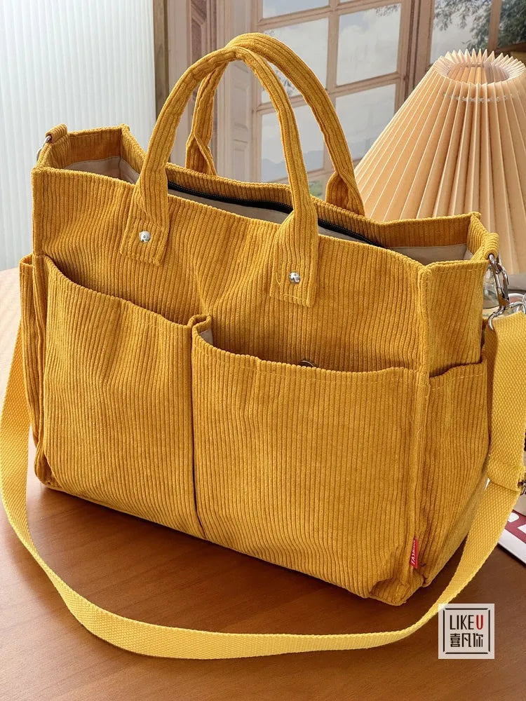 Warm Corduroy Tote Bag – Spacious Shoulder & Crossbody Bag Corduroy Tote Bag Richie's yellow