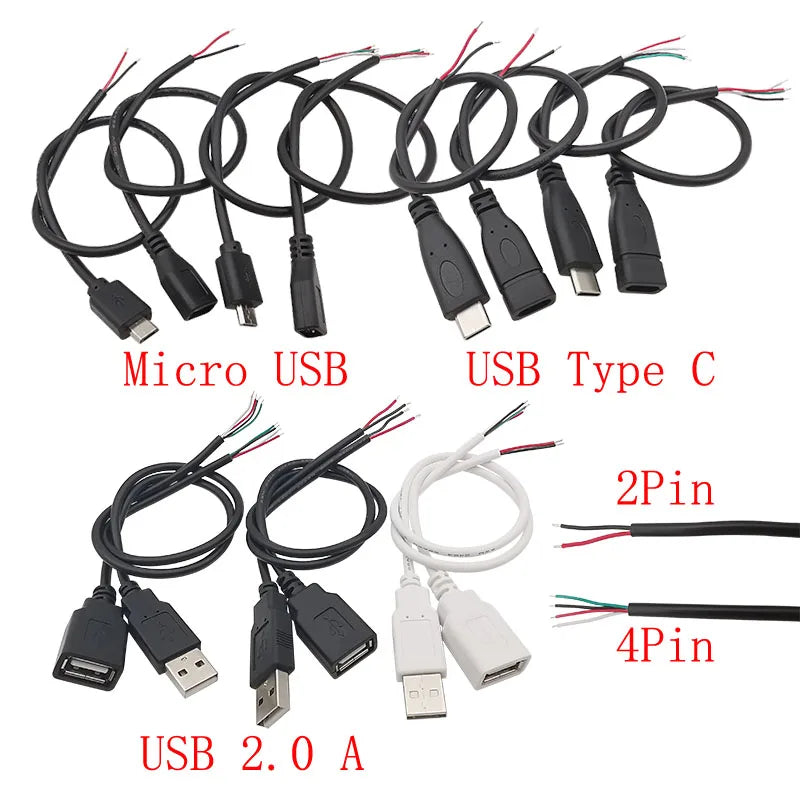 USB Connector Cable Micro USB Type C USB 2.0 A Male Female DIY USB Connector Cable Richie's