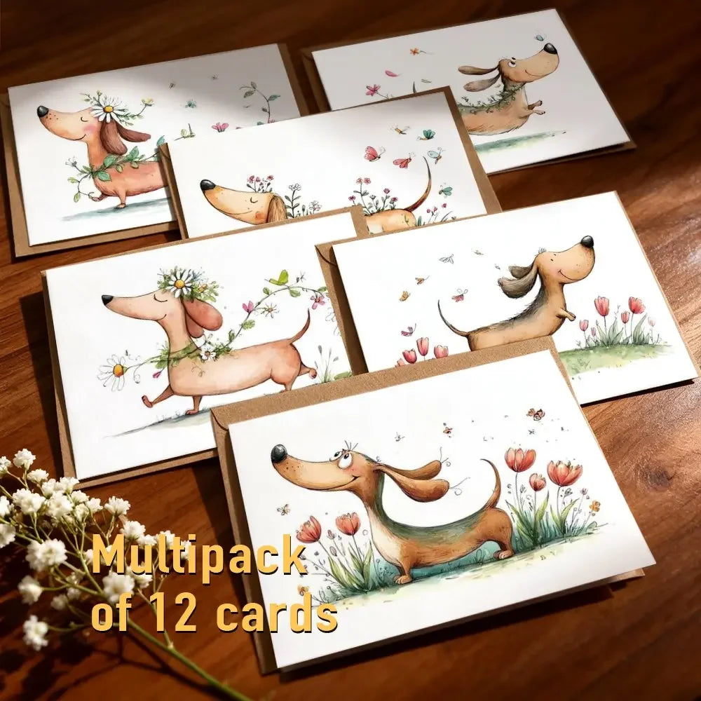 24 Dachshund Watercolor Greeting Cards – Birthday & Wedding Greeting Card Set Richie's