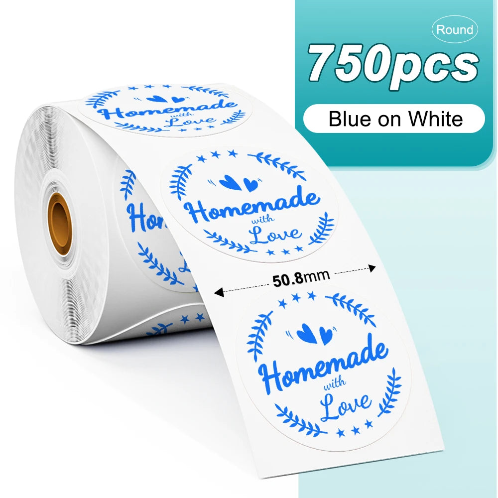 Phomemo 1000pcs Round Thermal Shipping Labels Rainbow Stickers Thermal Shipping Labels Richie's 750pcs Blue on WH