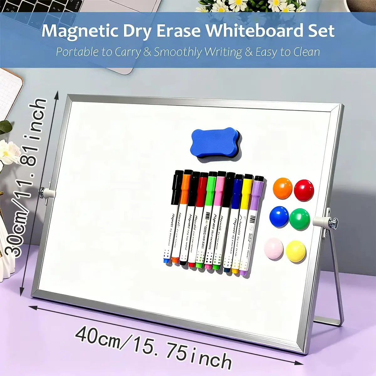 Desktop Whiteboard Set with Stand, 8 Markers, Eraser & Magnets Desktop Whiteboard Set Richie's