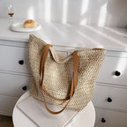 Women's Bohemian Straw Tote Bag – Hand-Woven Beach Shoulder Bag Straw Tote Bag Richie's Beige 41cmx34cmx14cm