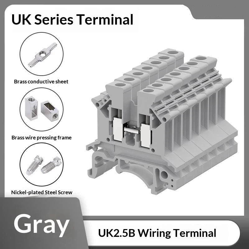UK2.5B DIN Rail Terminal Blocks 10Pcs – 2.5mm² Screw Connectors DIN Rail Terminal Block Richie's Gray