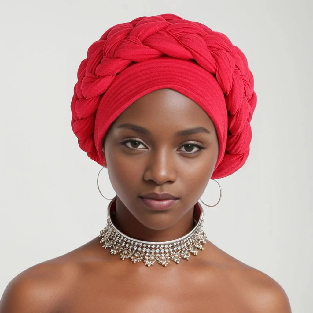 Double Braid Halo Turban Cap – African Headwrap for Women Turban Headwrap Richie's Red
