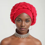 Double Braid Halo Turban Cap – African Headwrap for Women Turban Headwrap Richie's Red