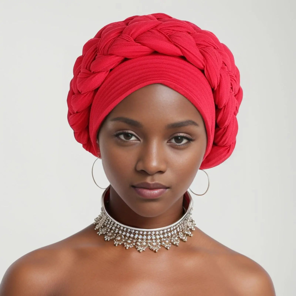 Double Braid Halo Turban Cap – African Headwrap for Women Turban Headwrap Richie's Red
