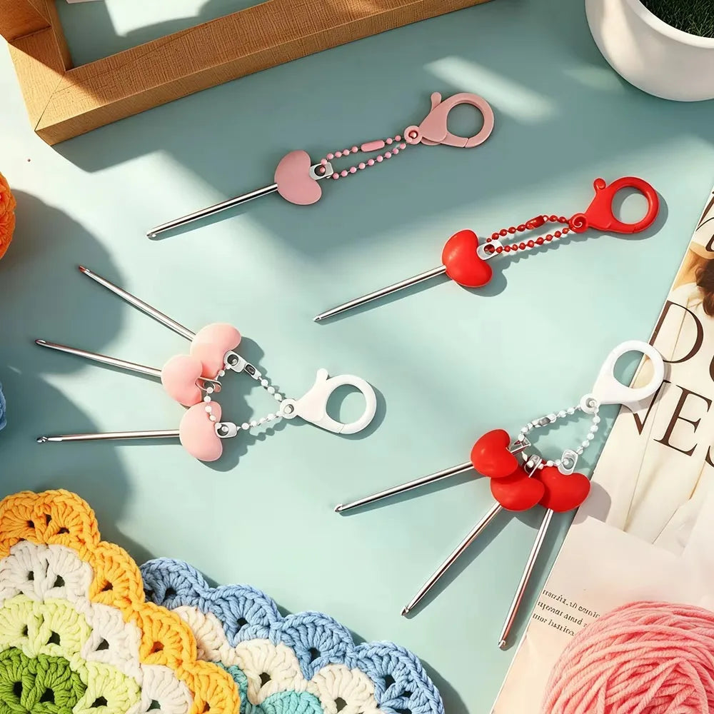3-Piece Mini Crochet Hook Keychain Set | Heart Handle Crochet Hook Set Richie's