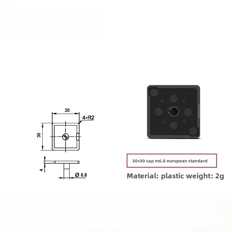 Aluminum Profile End Cap Plastic Plug EU 30x30 60x60 80x80 – 10pcs Profile End Cap Richie's 30x30 M6.8 EU