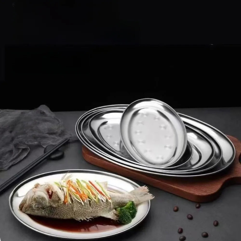 Stainless Steel Oval Fish Plates – BBQ Trays & Steak Dishes Oval Serving Plate Richie's