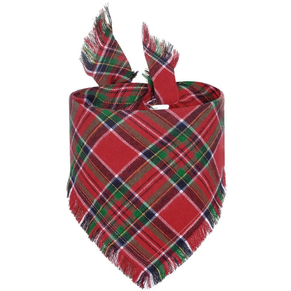 Plaid Dog Bandana with Tassel Edges – Washable Pet Scarf Dog Bandana Richie's 01
