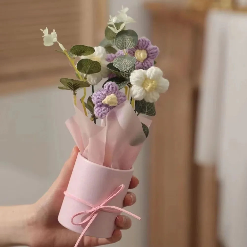 Handmade Crochet Puff Flower Bouquet – Eternal Milk Cotton Décor Crochet Flower Bouquet Richie's