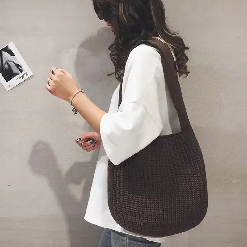 Women's Large Knit Tote Bag – Shoulder & Crossbody Handbag Women's Tote Bag Richie's Dark Brown