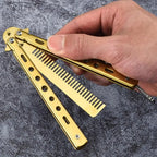 Butterfly Knife Practice Comb – Foldable Stainless Steel Beard Comb Butterfly Knife Comb Richie's