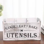 Rustic Wooden Kitchen Utensil Holder – 3-Compartment Organizer Utensil Holder Richie's white 1pc