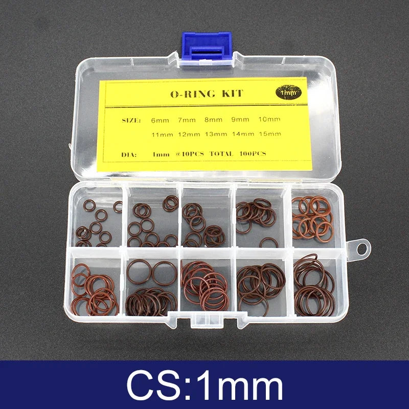 FKM O-Ring Kit 100pcs Fluorine Rubber Gasket Seal Assortment O-Ring Seal Kit Richie's One Box CS 1mm
