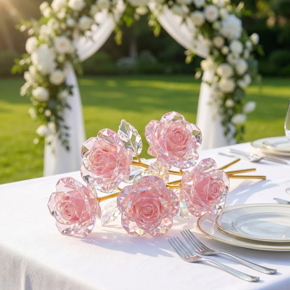 10Pcs Pink Eternal Roses – Handcrafted Artificial Crystal Flowers Artificial Flower Bouquet Richie's