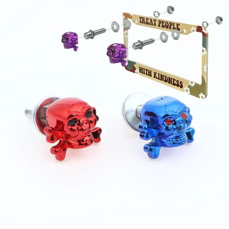 4Pcs 3D Skull License Plate Bolts for Cars & Motorcycles License Plate Fasteners Richie's