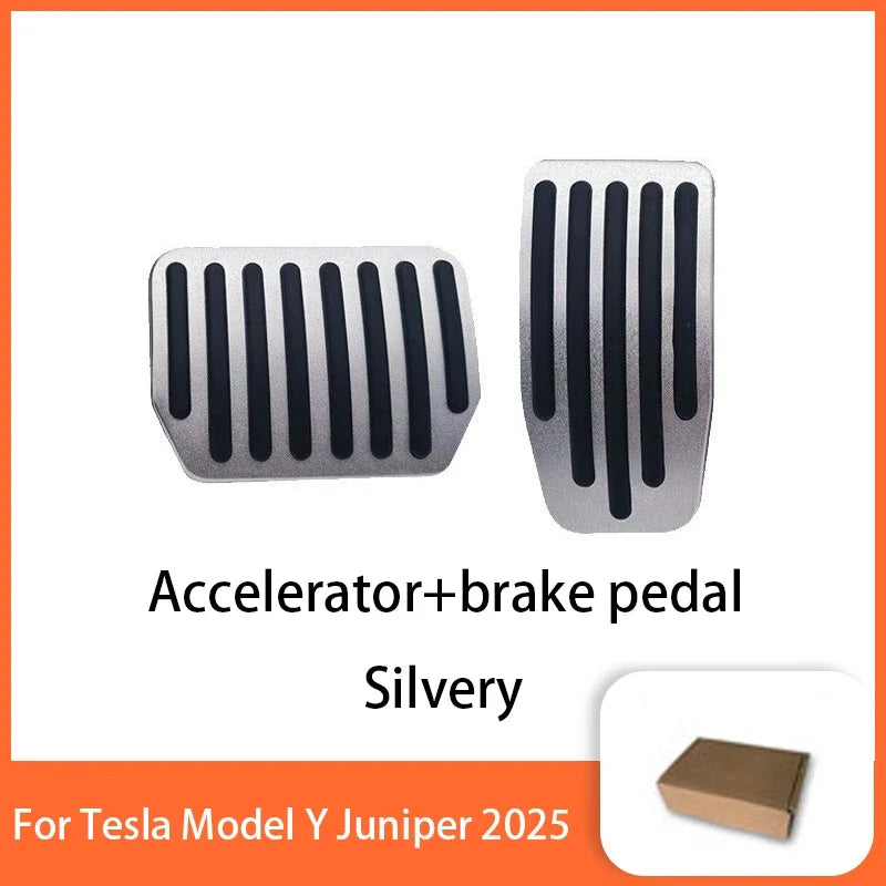 Tesla Model Y Juniper 2025 Aluminum Non-Slip Pedal Pads Car Pedal Covers Richie's silvery