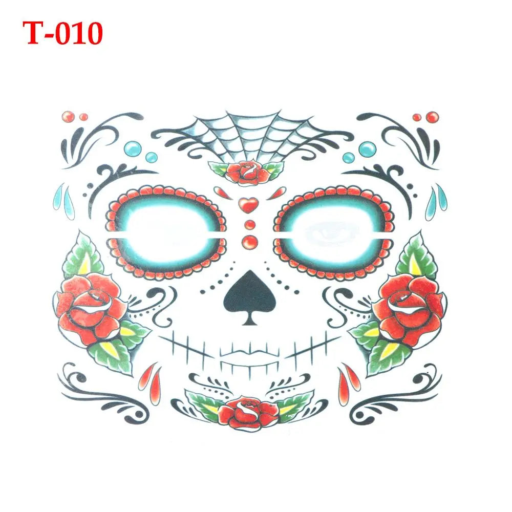 Skull Face Waterproof Temporary Tattoo Stickers – Halloween Temporary Tattoo Stickers Richie's
