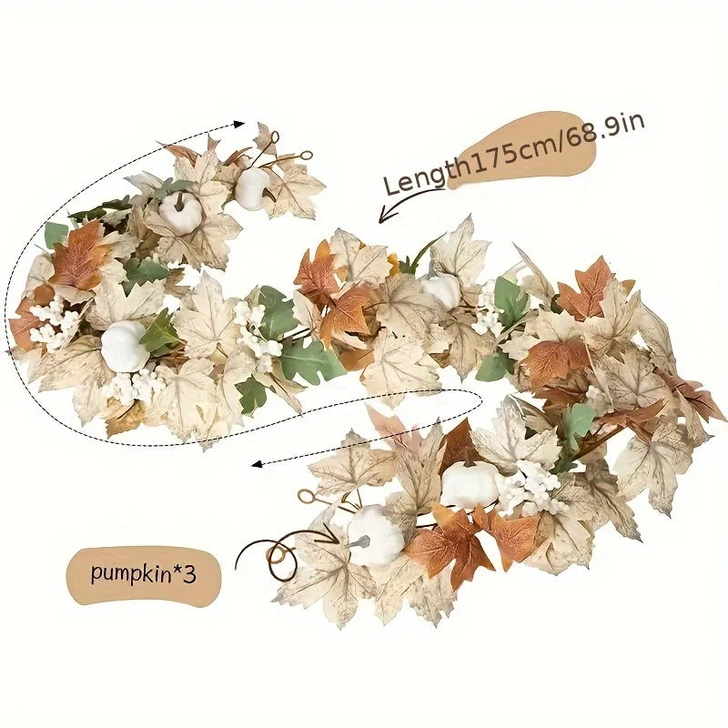 Autumn Maple Leaf & Pumpkin Wreath – Fall Holiday Wall Decor Seasonal Decorative Wreath Richie's
