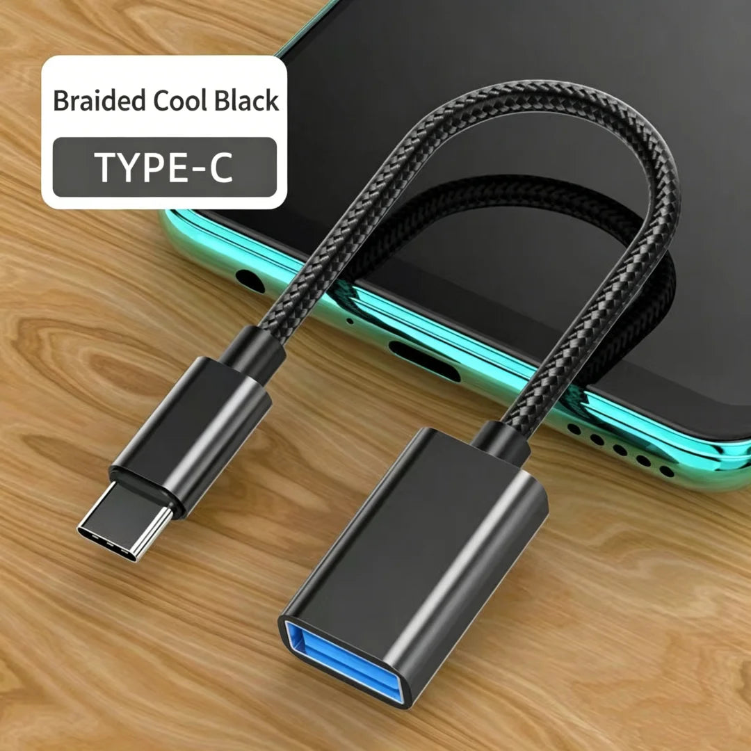 Type-C to USB 2.0 OTG Braided Adapter Cable | 5 Colors USB OTG Adapter Cable Richie's Black