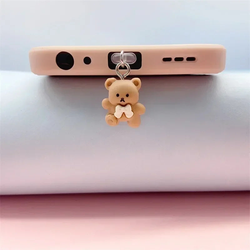 Bear Dust Plug Charm – Type-C, Micro USB & iOS Pendant Phone Dust Plug Charm Richie's Brown for Android