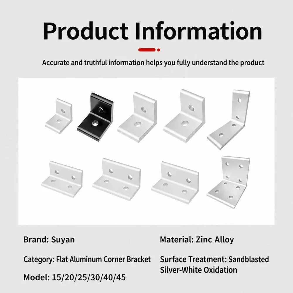90° Aluminum Angle Bracket – Flat Corner Joint for Frames Corner Angle Bracket Richie's