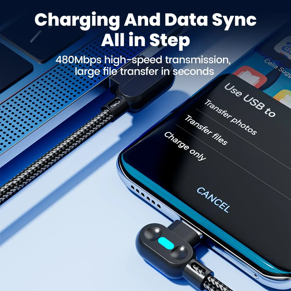 100W USB-C Fast Charging Cable 90° Elbow with LED | 0.25m/1m USB-C Charging Cable Richie's