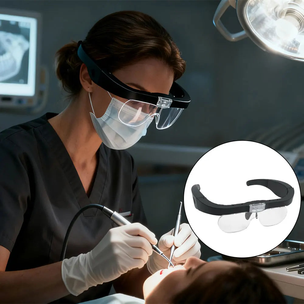Head-Mounted Magnifier Glasses 2 LED USB 1.5X–5.0X | Watchmaker Head-Mounted Magnifier Richie's